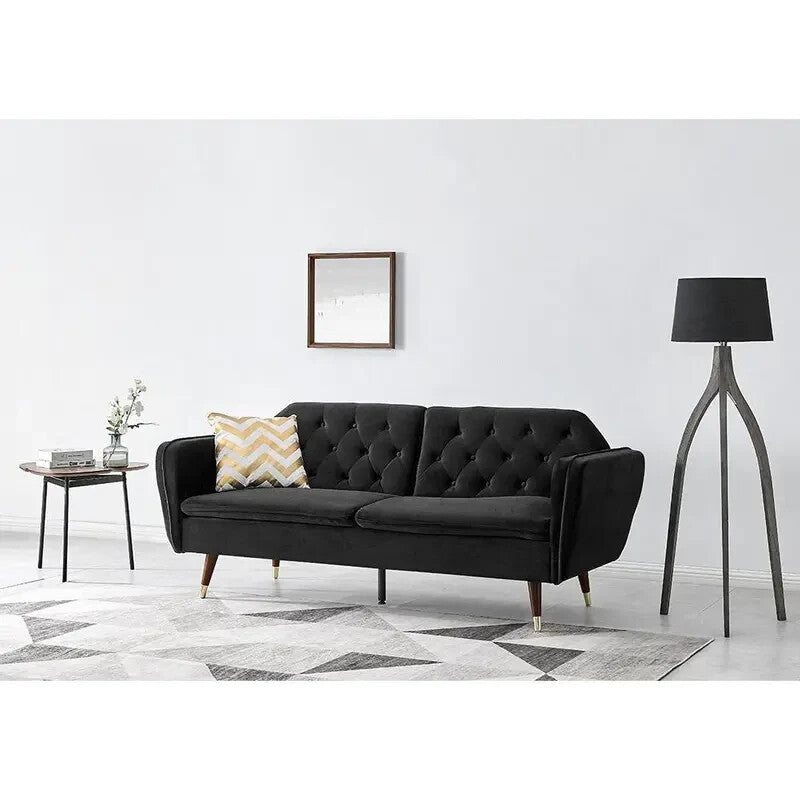3 Seater Black Velvet Sofa Bed Click Clack Recliner Guest Bed Modern