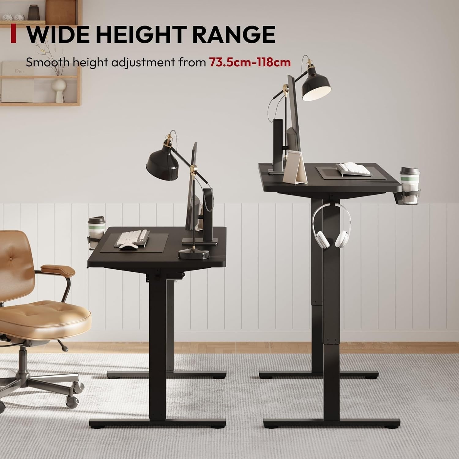 Black Electric Standing Desk 140x60cm with Memory & Adjustable Height