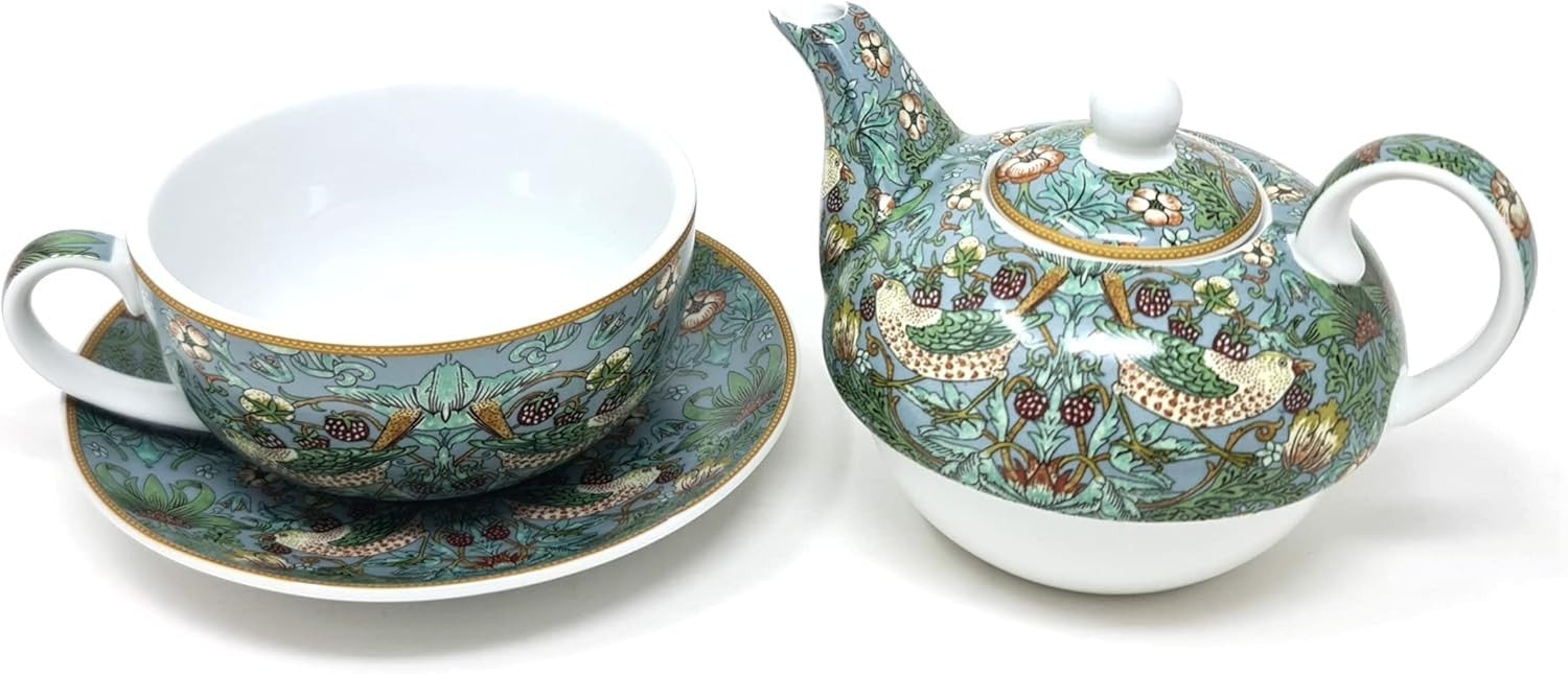 Tea For One Teapot Cup Saucer Set 600ml Fine China Teal Gift Boxed
