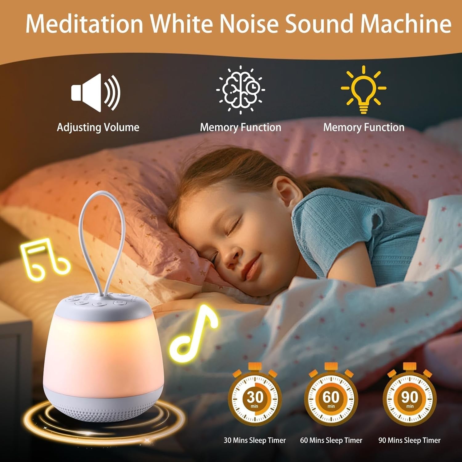 Travel White Noise Machine with Night Light – 21 Sounds, Timer & Rechargeable