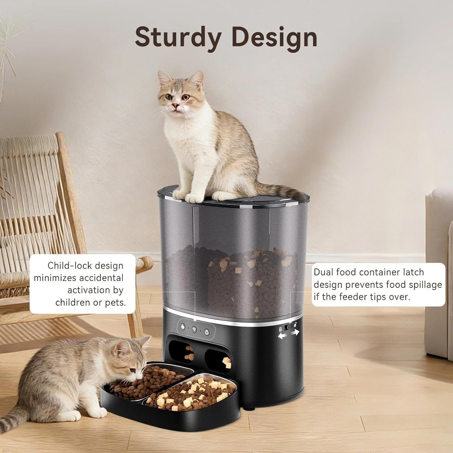 8L Automatic Cat Feeder 2 Bowls WiFi App Control Timer Food Dispenser