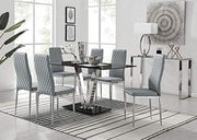 Modern Black Glass Dining Table Set with 6 Grey Chairs 140x80x75cm
