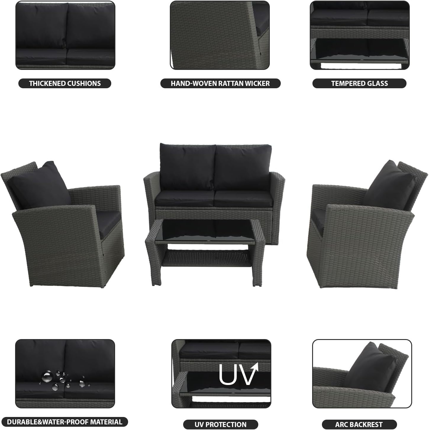 Rattan Garden Furniture Set 4-Seater Sofa Chairs Table Outdoor Patio