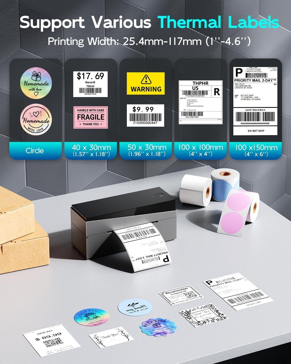 4x6 Bluetooth Thermal Label Printer Shipping Inkless USB