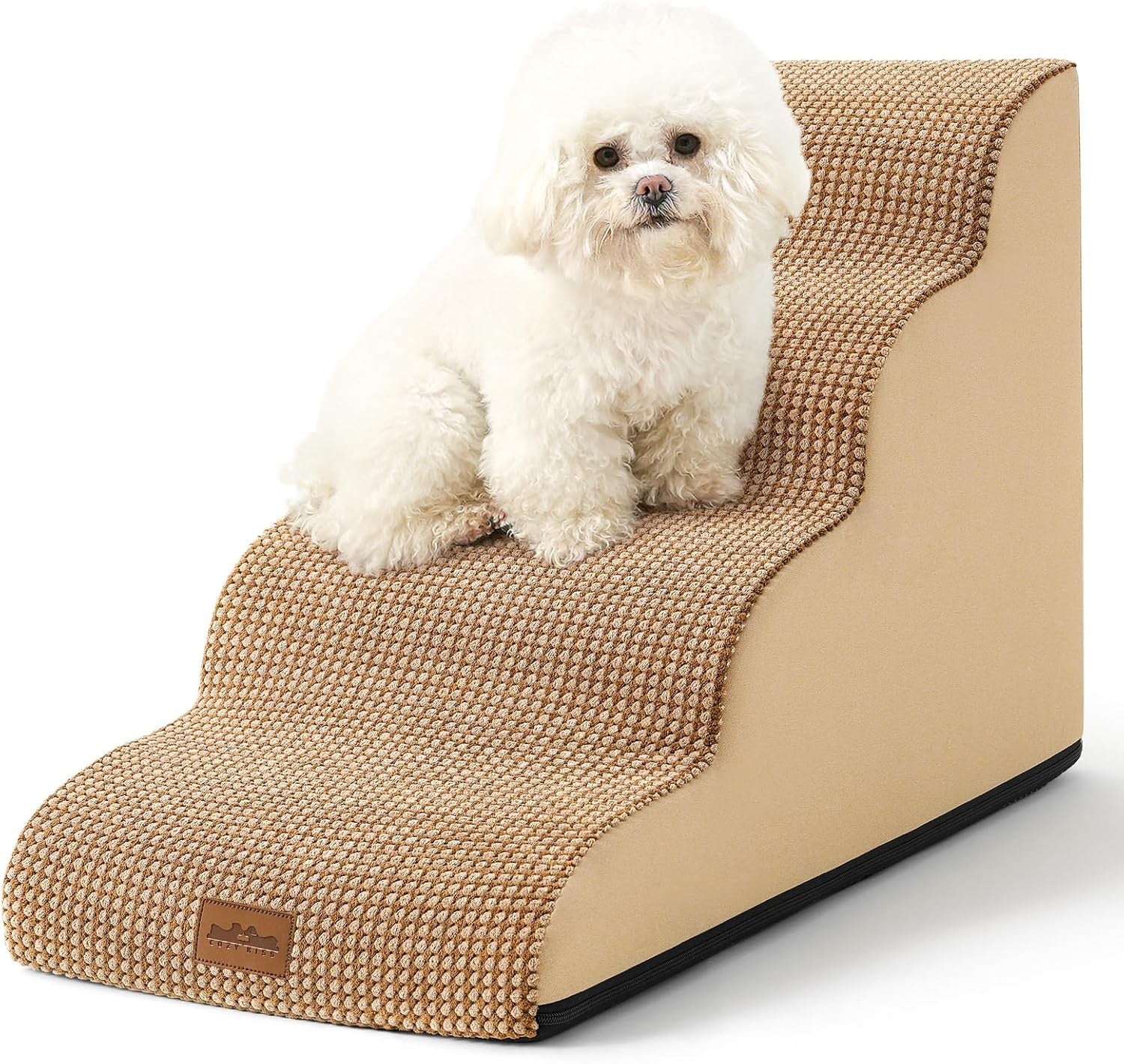 Dog Stairs 4 Step 19.7in Foam Pet Ramp for Bed Sofa Brown