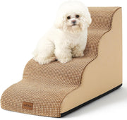 Dog Stairs 4 Step 19.7in Foam Pet Ramp for Bed Sofa Brown
