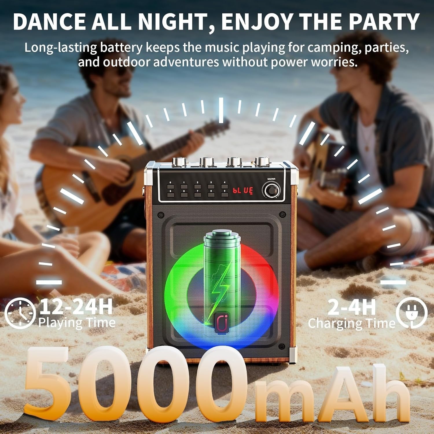 Karaoke Machine with 2 Wireless Mics Bluetooth PA LED