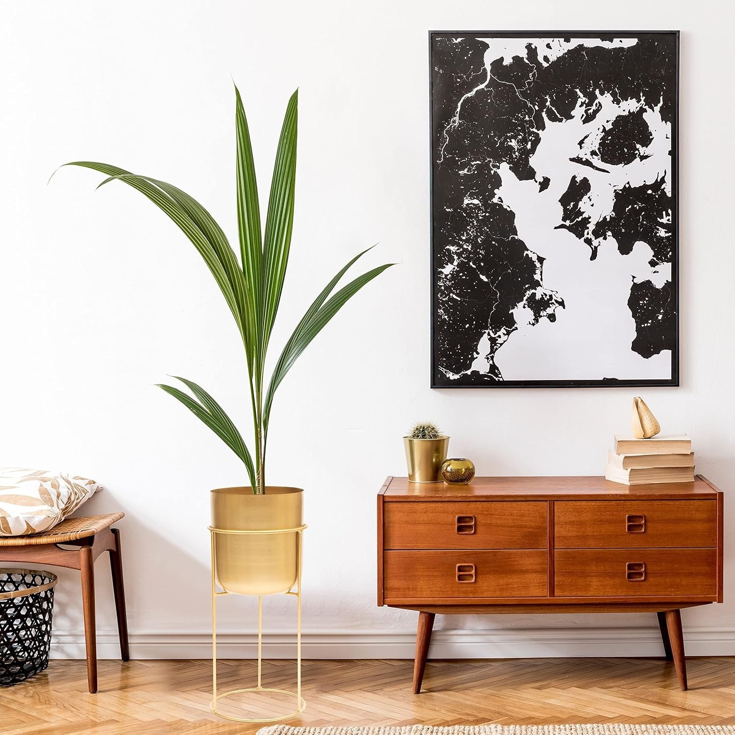 Gold Metal Plant Stand with Pot 50cm Tall Indoor Modern Decorative Planter