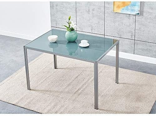 Modern 4-Seater Glass Dining Table Set with Grey Faux Leather Chairs