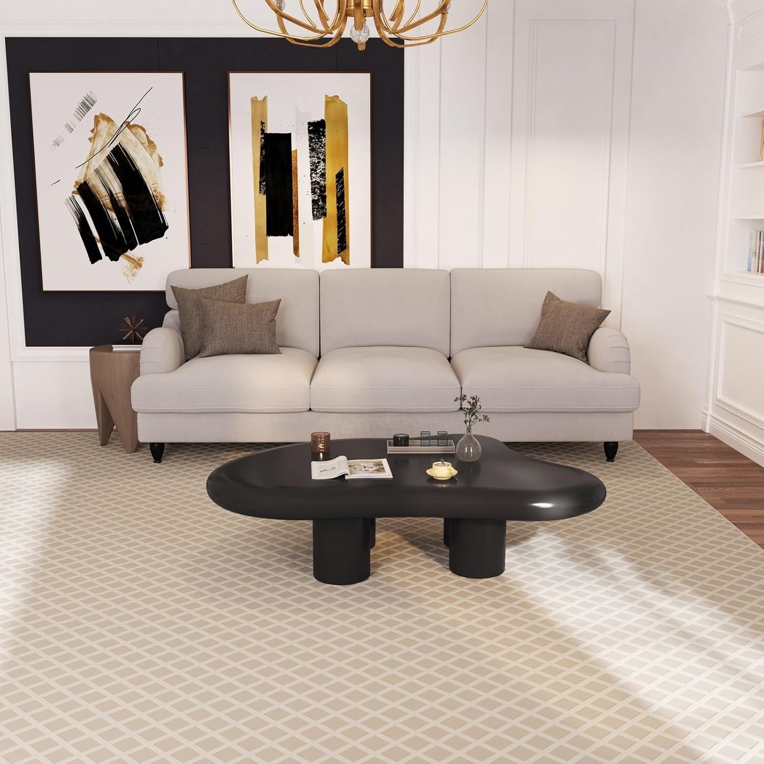Modern Cloud-Shaped Coffee Table Thick Top Rounded Corners 63x91x39cm