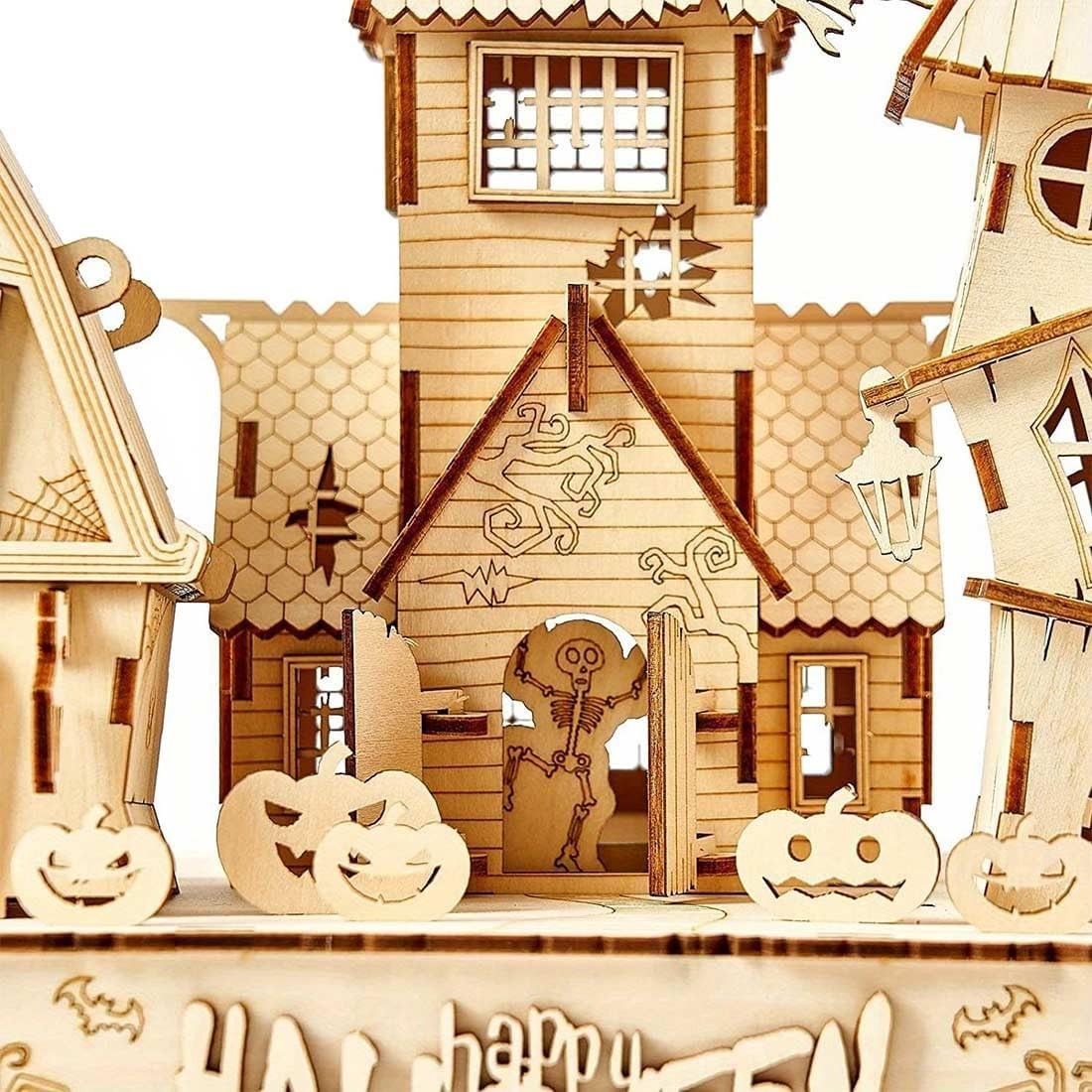 3D Wooden Halloween House Puzzle w/ LED Light | DIY Craft Kit Adults