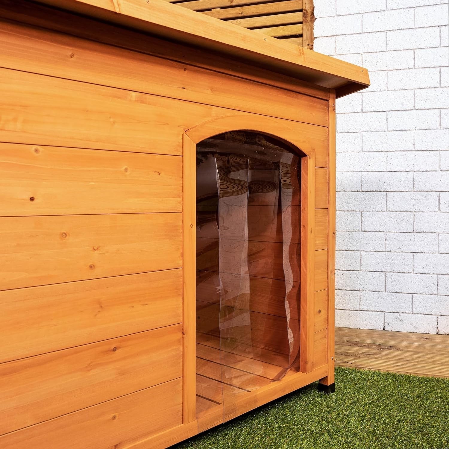 Large Wooden Outdoor Dog House Kennel with Window, Insulated PVC Door 82x116cm