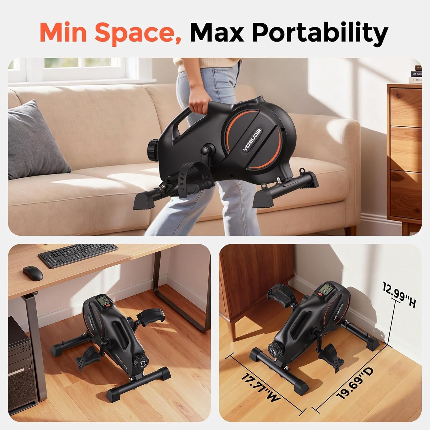 Under Desk Exercise Bike Mini Pedal Exerciser Quiet Magnetic LCD