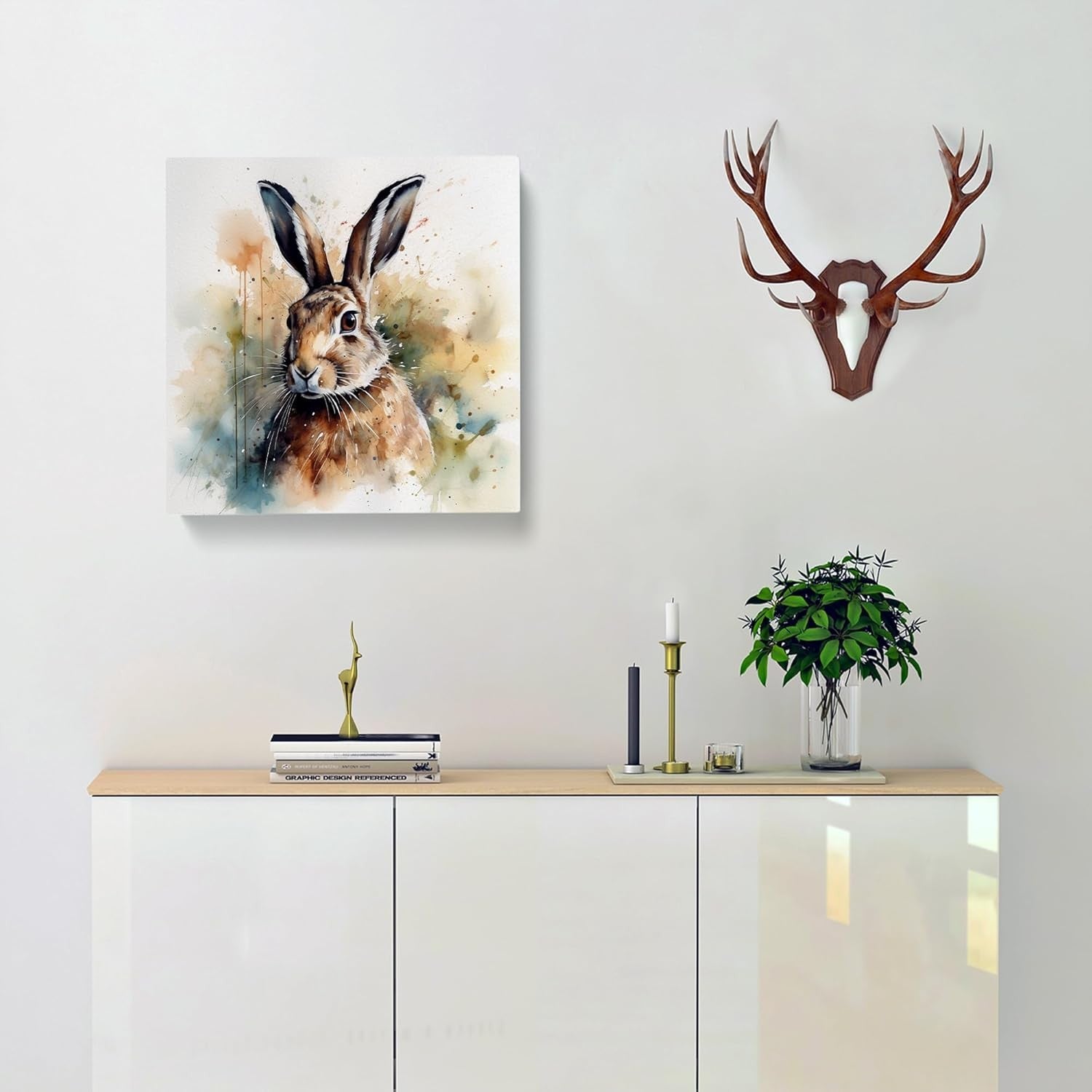 Hare Watercolour Canvas Wall Art 20"x20" Framed Animal Print