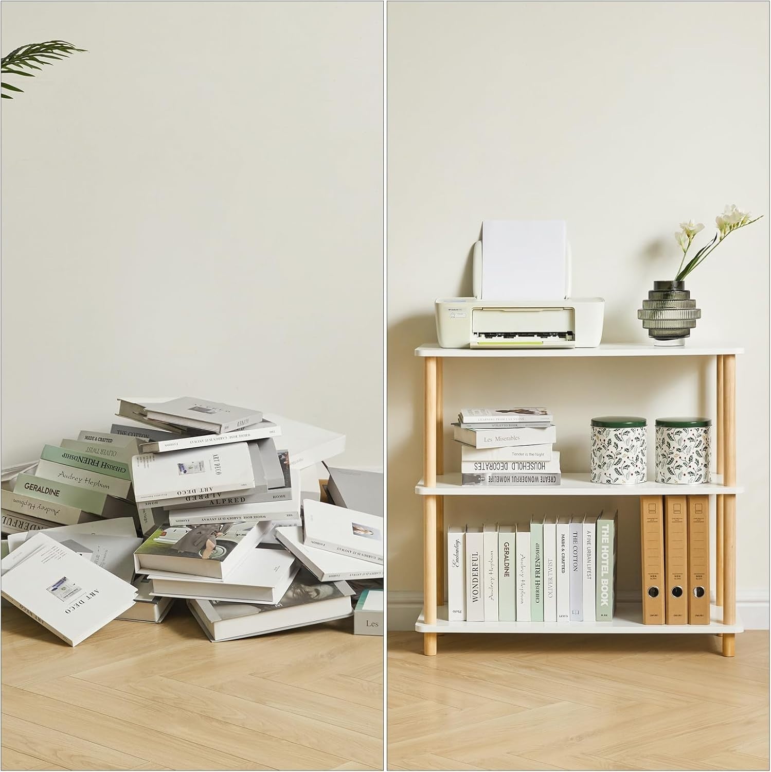 3 Tier Wooden Bookcase White Beech Legs Freestanding Storage Shelf 74cm