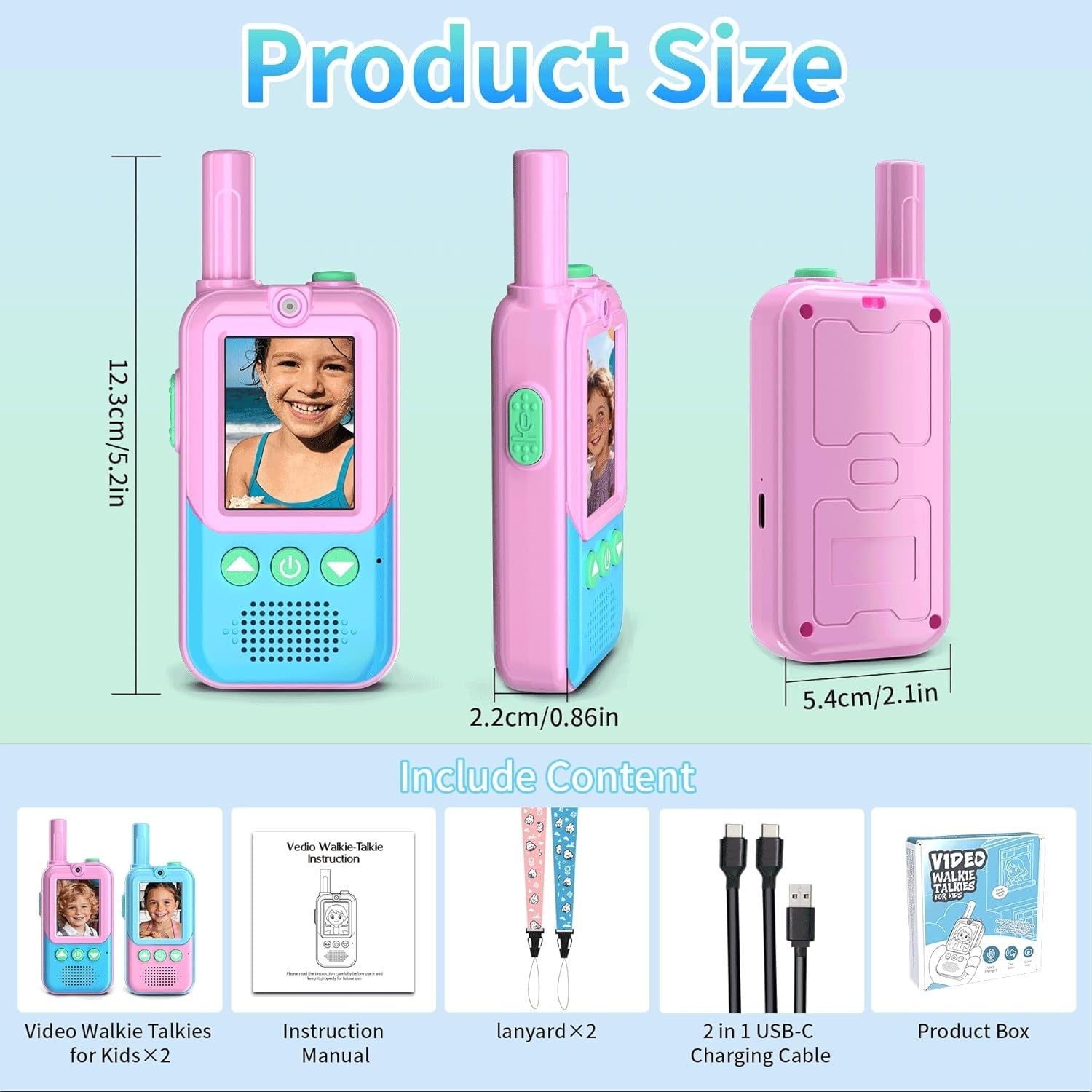 Kids Video Walkie Talkies 2 Pack Rechargeable HD Camera Voice Changer