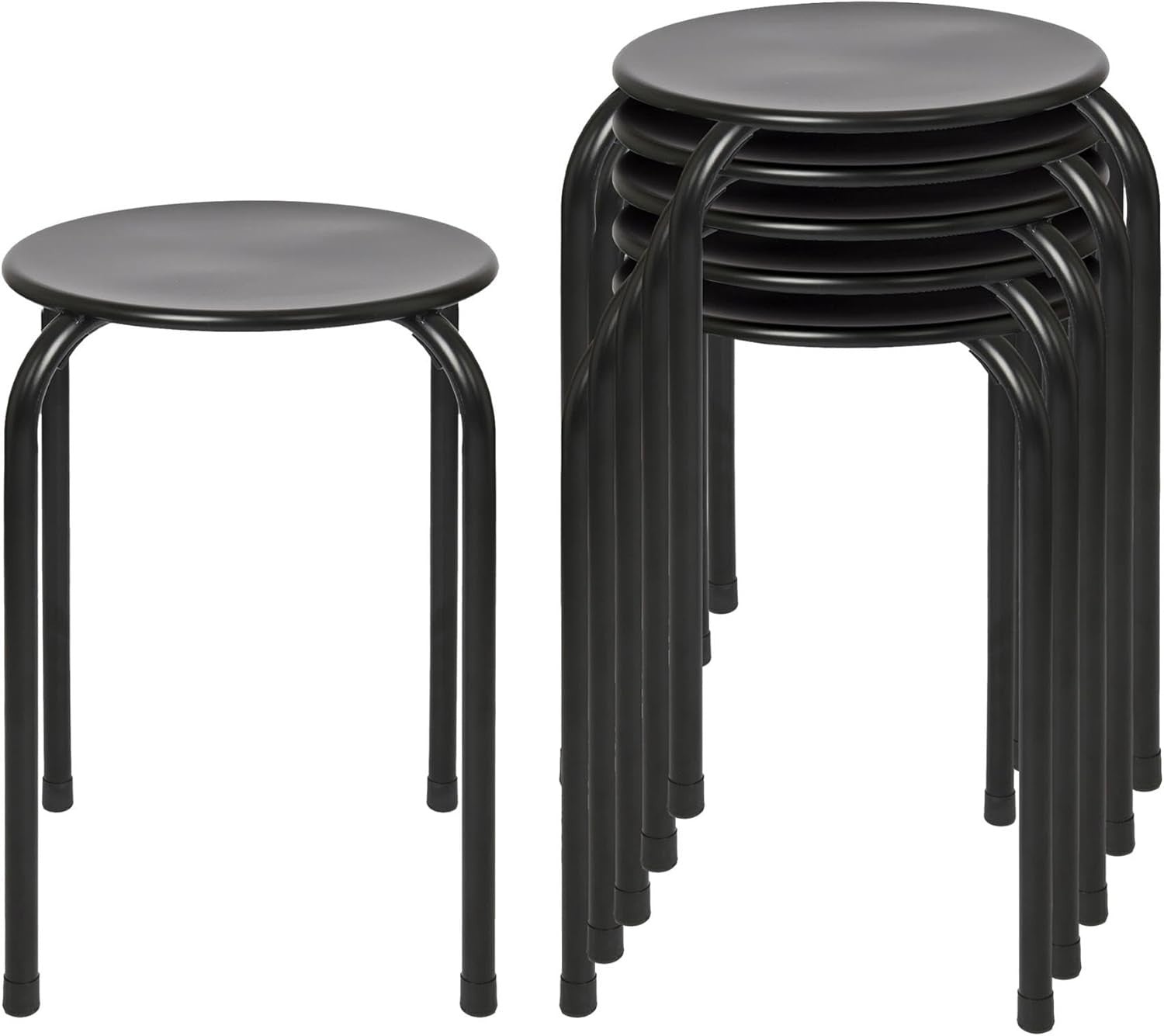 Set of 6 Black Metal Stacking Stools Compact Round Seats Modern Kitchen