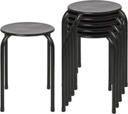Set of 6 Black Metal Stacking Stools Compact Round Seats Modern Kitchen