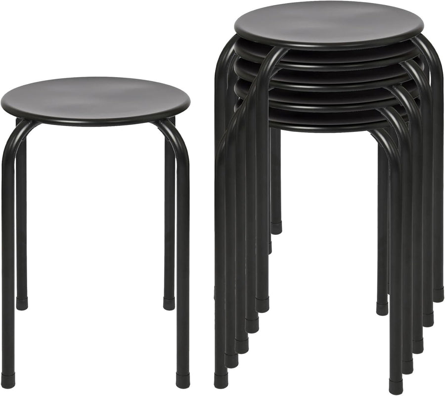Set of 6 Black Metal Stacking Stools Compact Round Seats Modern Kitchen
