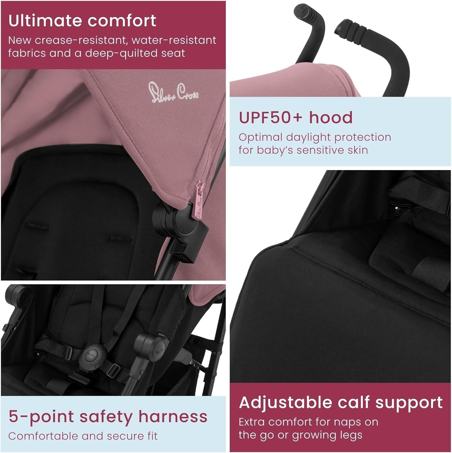 Lightweight Travel Pushchair Umbrella Fold Lie Flat Newborn–4Y 22kg Pink