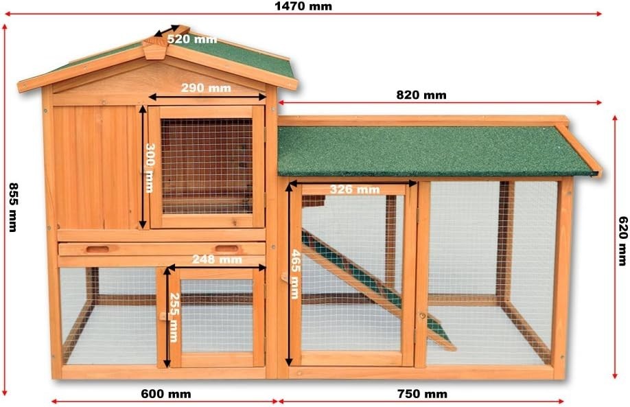 Large 2 Level Chicken Coop Hen House Run 147x52x85cm
