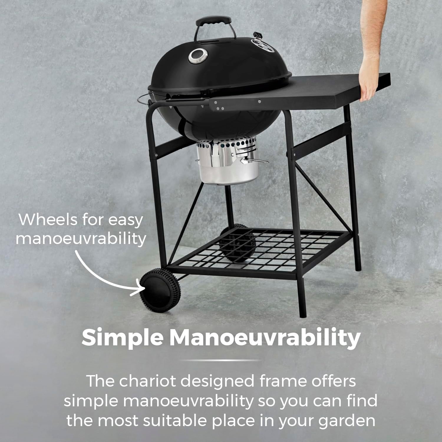 Charcoal BBQ Grill with Side Table & Thermometer – Portable Garden Barbecue