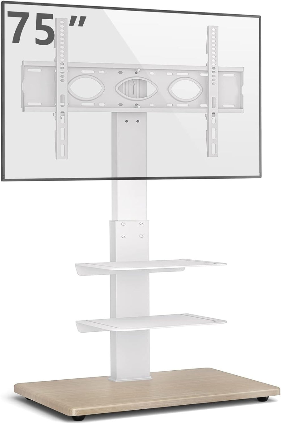 Freestanding Swivel TV Stand 32-70" Adjustable Height Metal Glass Shelve - White