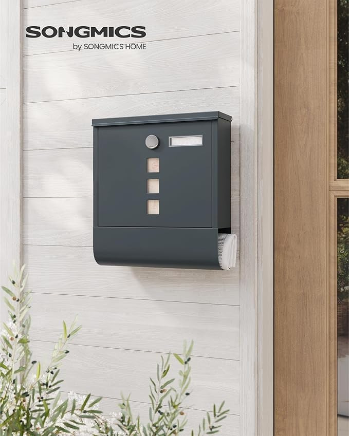 Lockable Wall Mounted Mailbox Anthracite Grey Secure Post Box with Holder