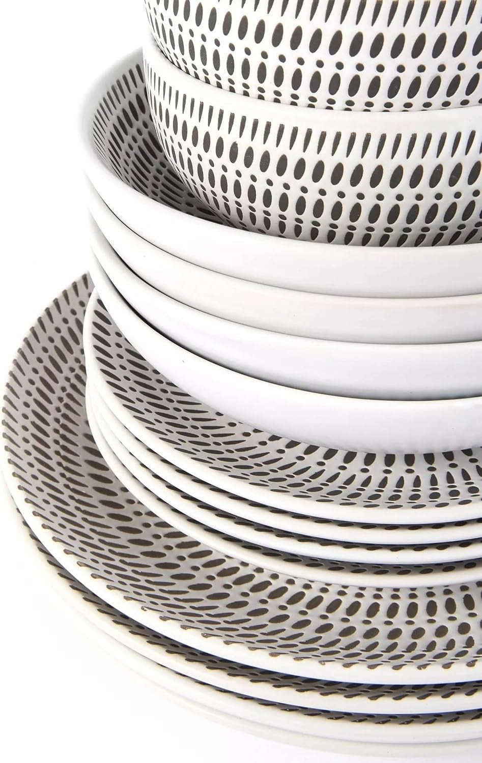 16 Piece Stoneware Dinner Set Black White Plates Bowls Microwave Dishwasher Safe