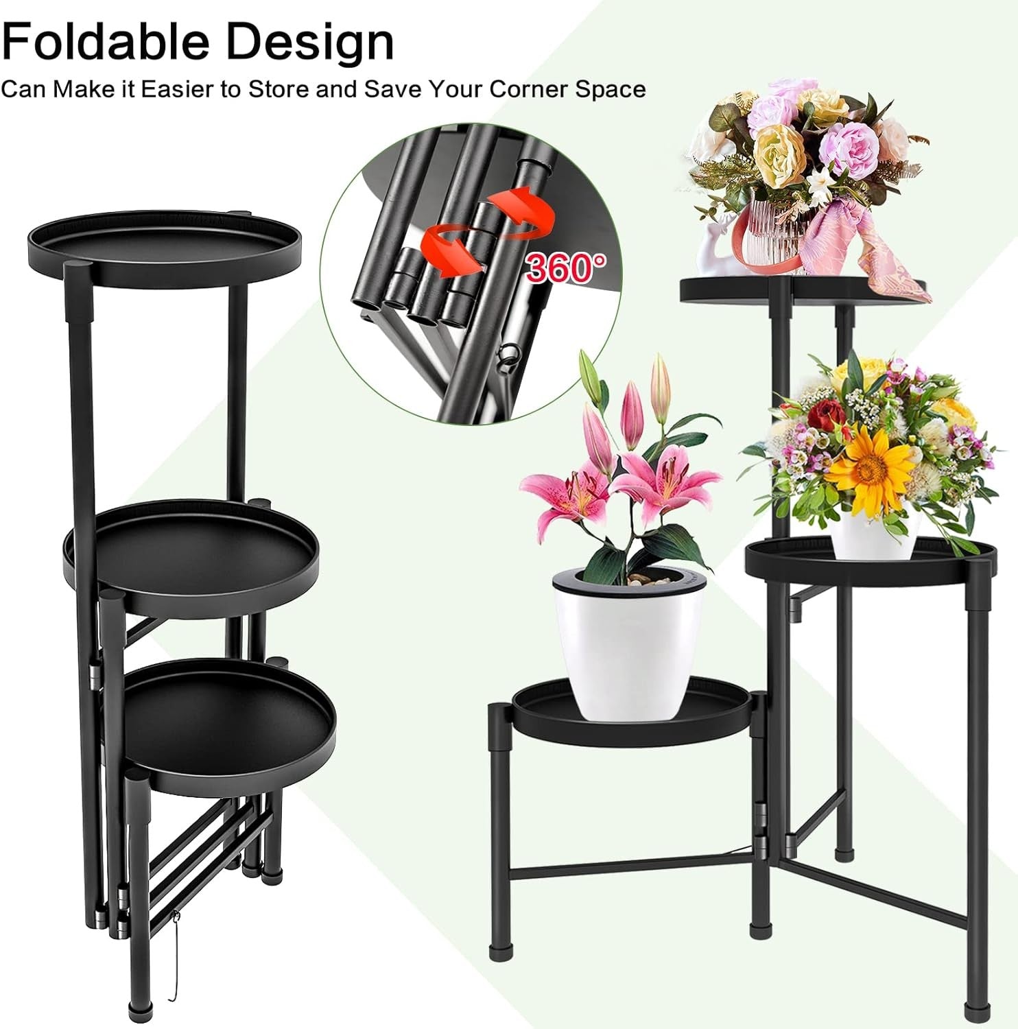3 Tier Metal Plant Stand Indoor Outdoor Corner Flower Pot Display Rack Black