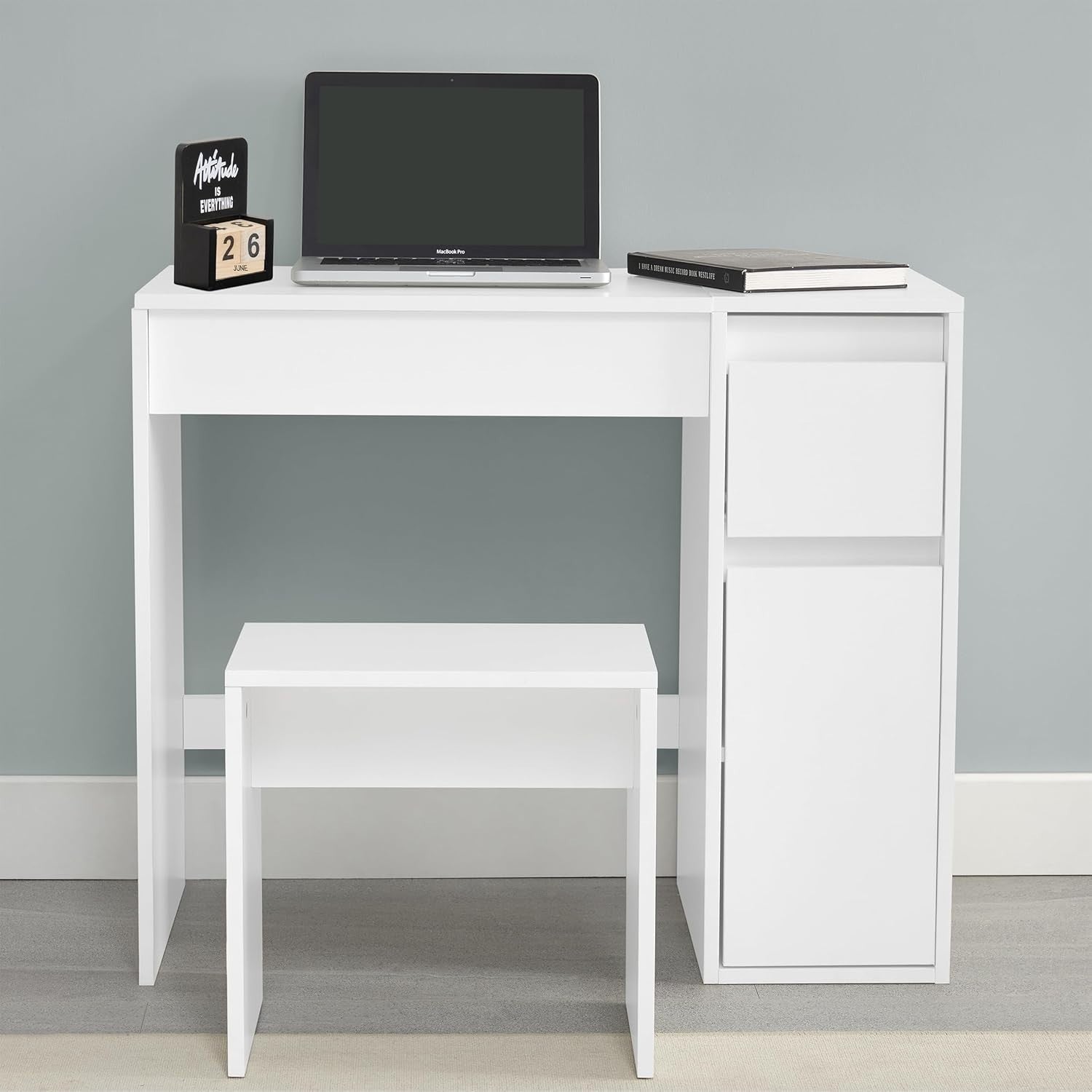 White Dressing Table Vanity Set Flip Up Mirror Desk 1 Drawer Storage Stool