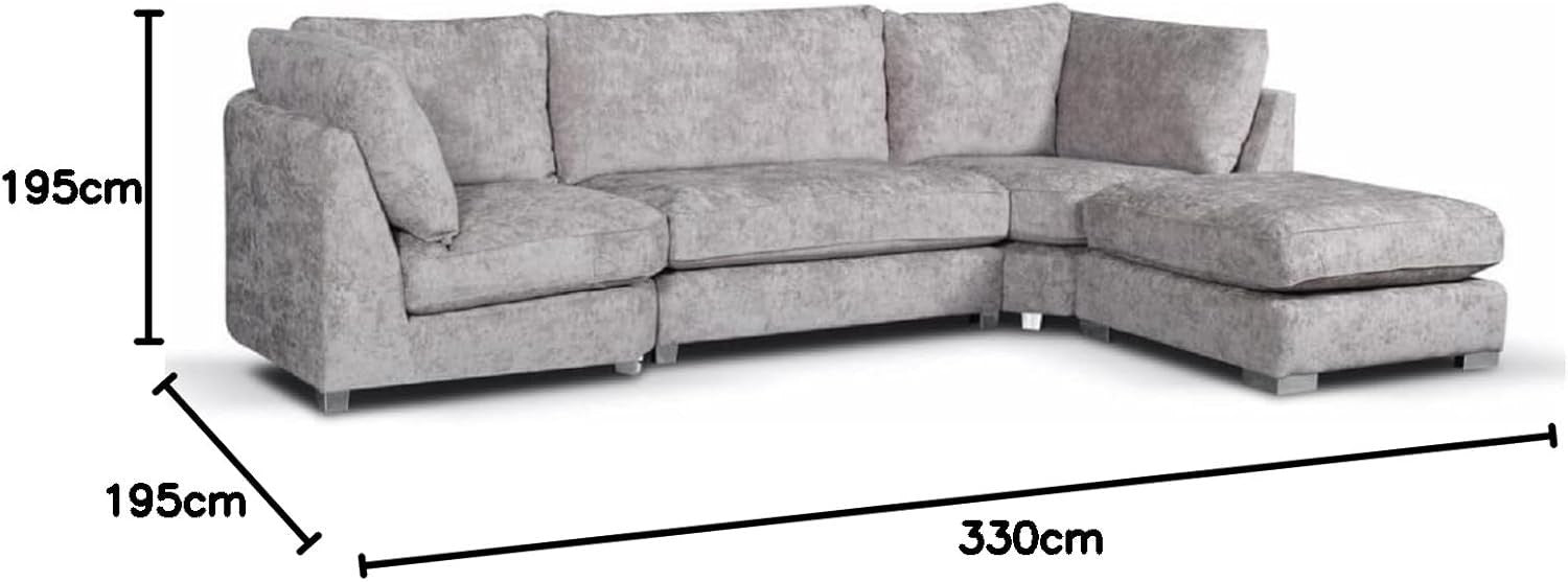 Grey Corner Sofa L or U Shaped Chenille Scatterback with Footstool Option