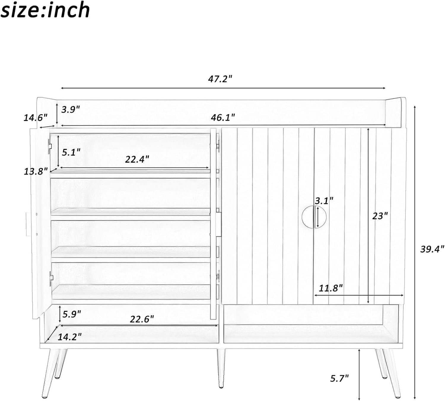 Large White Shoe Cabinet 4 Door Cupboard with Adjustable Shelves 120x35x100cm