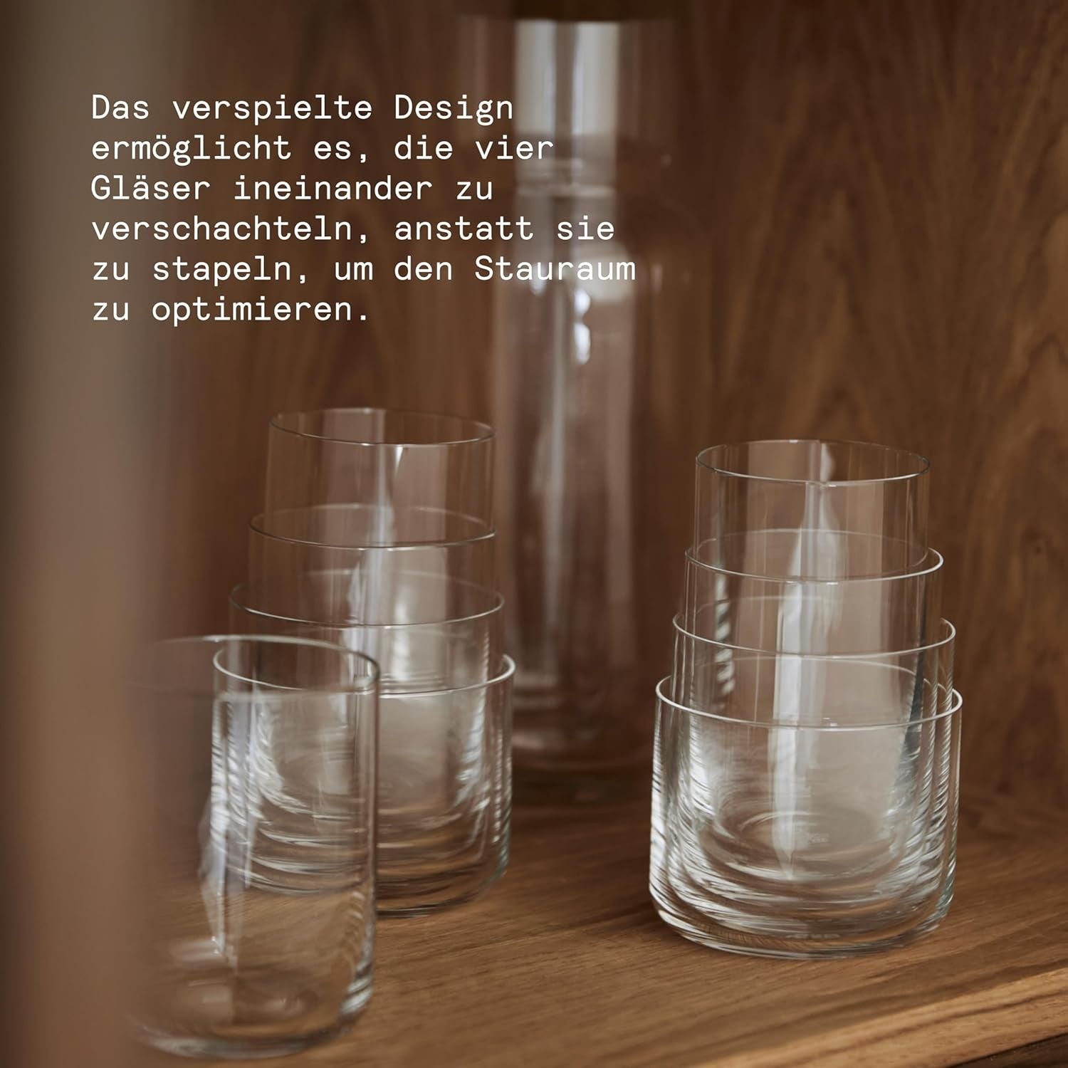 Set of 4 Crystal Nesting Glasses 290ml | Modern Stackable Drinking Tumblers