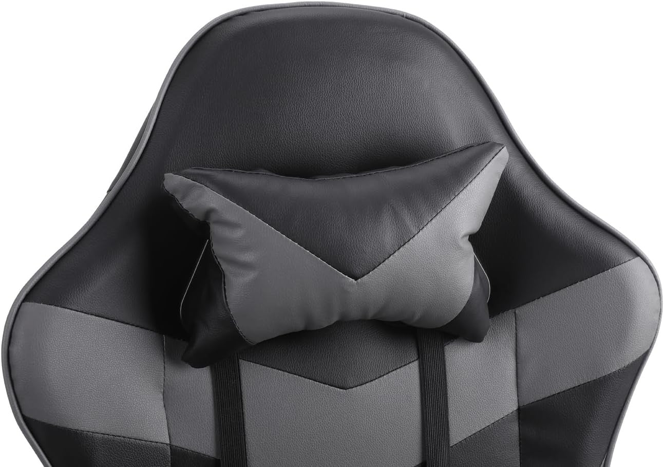 Ergonomic Gaming Chair Office Desk Chair 360° Swivel Faux Leather Grey