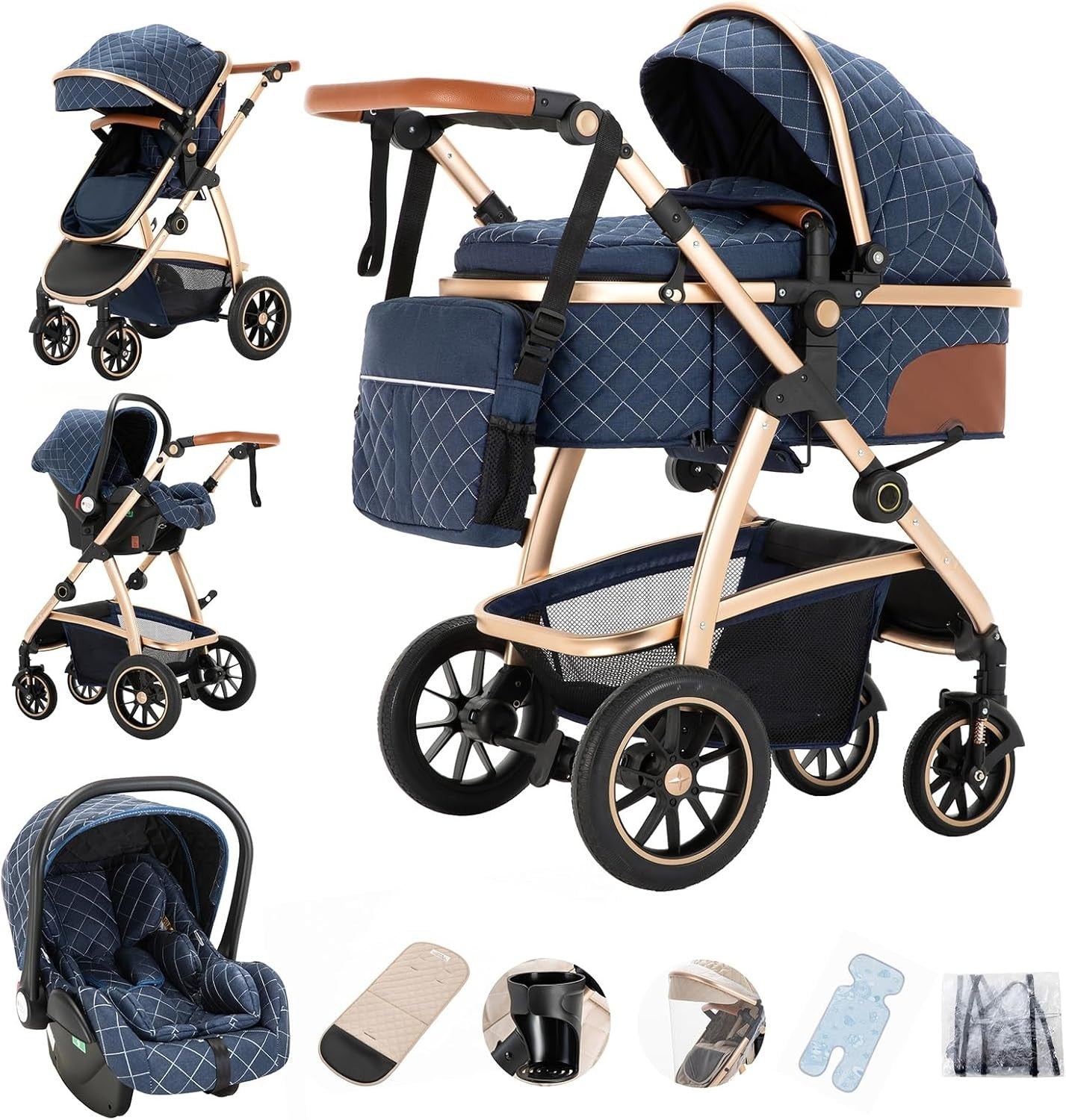 Baby Pram Travel System 3 in 1 Adjustable Handle Stroller Newborn