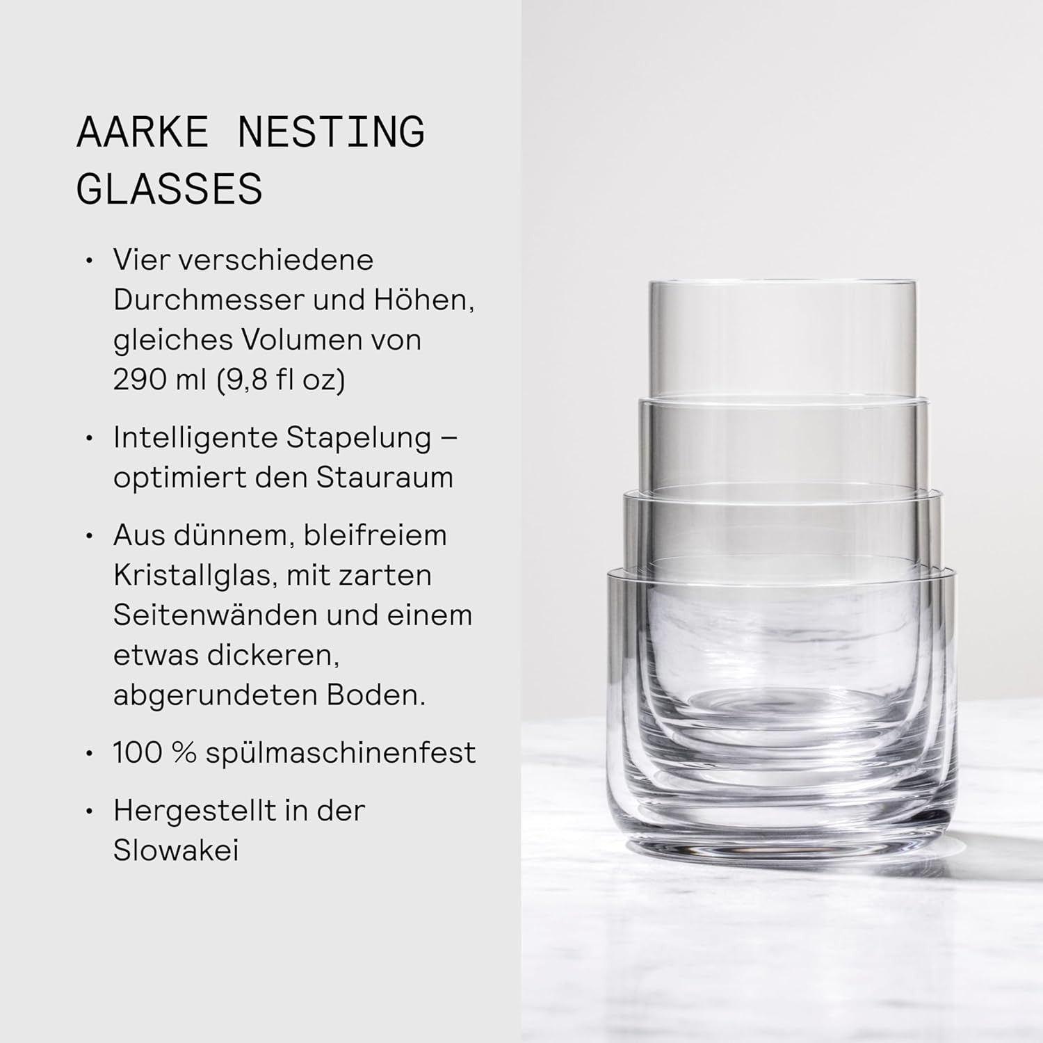 Set of 4 Crystal Nesting Glasses 290ml | Modern Stackable Drinking Tumblers