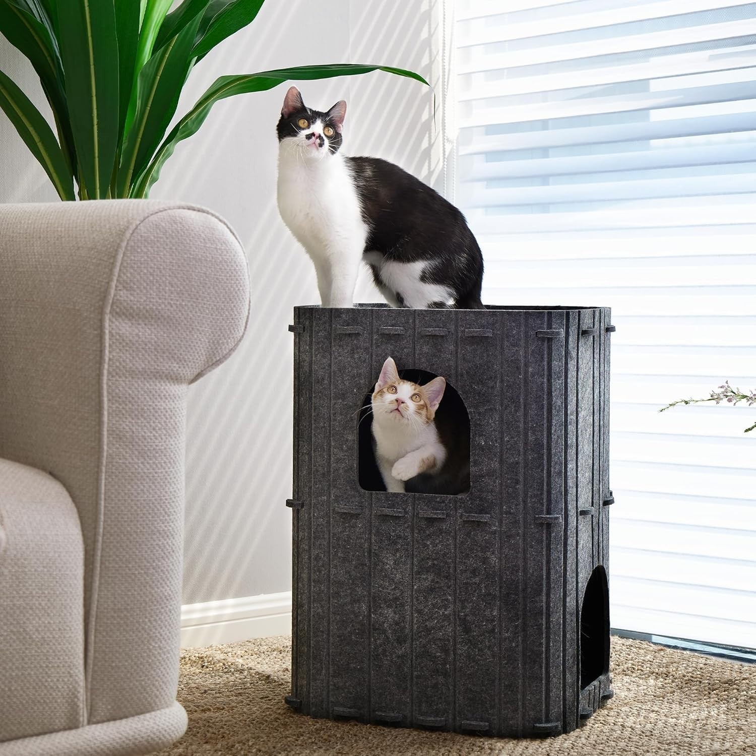 2 Storey Felt Cat House Large Cat Cave Condo Indoor Multi Cat Bed