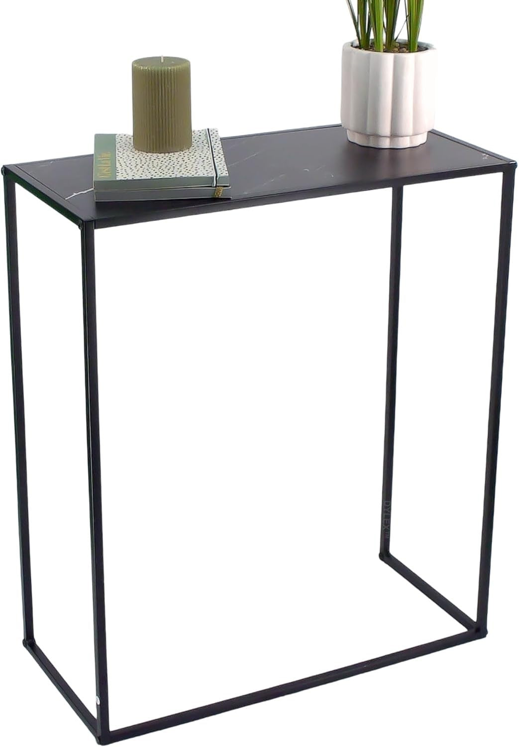 Slim Metal Console Table with Marble Effect Top, Entryway Storage