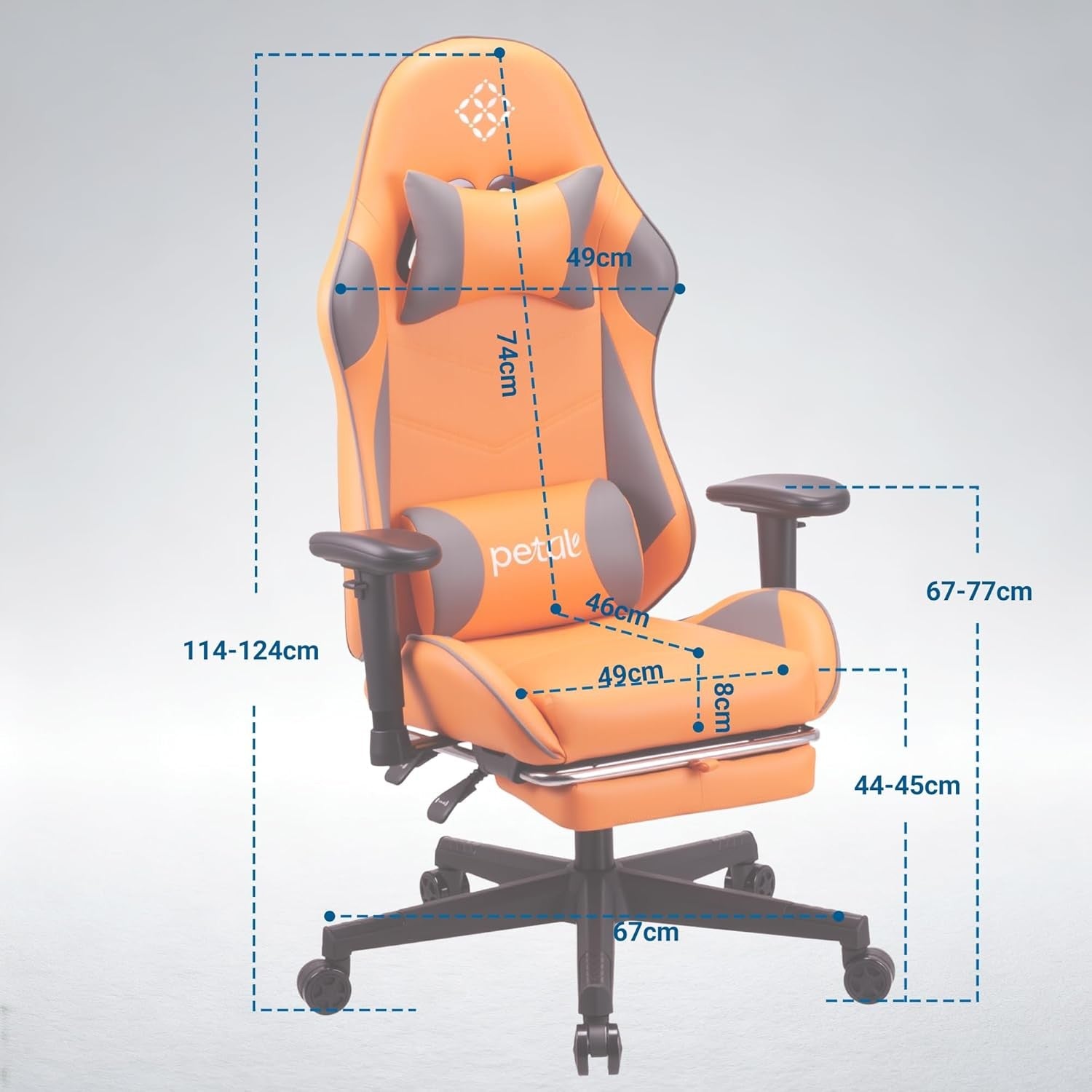 Ergonomic Gaming Chair Recliner w Footrest Lumbar Support Orange