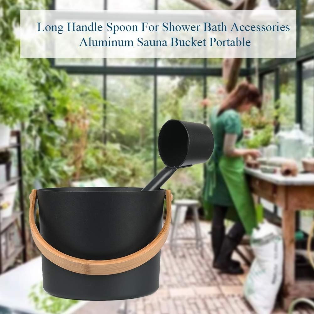 7L Aluminum Sauna Bucket & Ladle Set – Cedar Handles, Portable Black Sauna