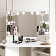 Corner Vanity Dressing Table 3 Fold Mirror 10 LED Lights 5 Drawers White/Black