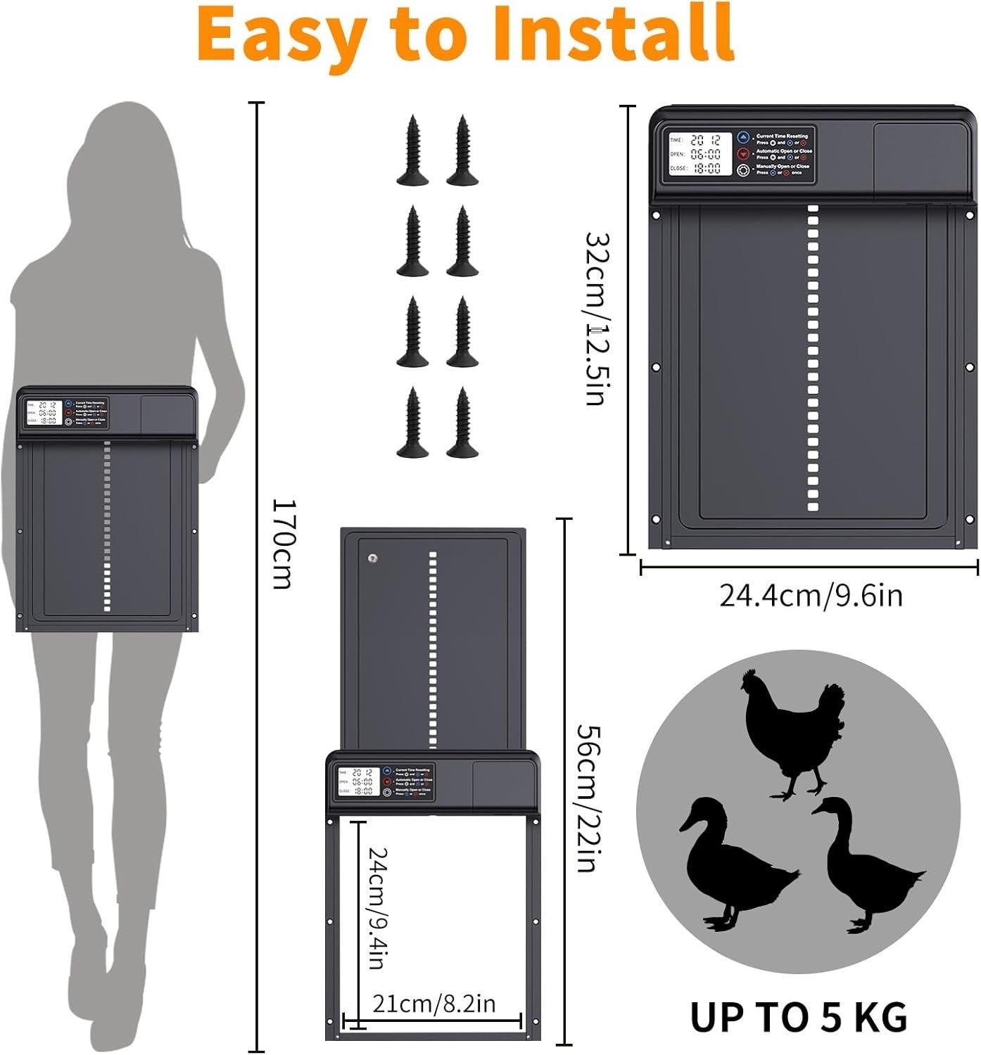 Automatic Chicken Coop Door Battery Powered Timer LCD Anti Pinch Waterproof