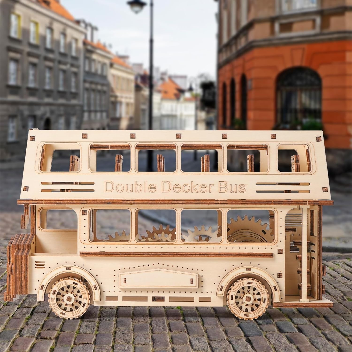 3D Wooden Double Decker Bus Puzzle Model Kit – 349 PCS DIY Mechanical Toy