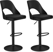 Set of 2 Adjustable Black PU Leather Swivel Bar Stools for Kitchen Counter