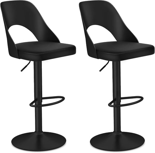 Set of 2 Adjustable Black PU Leather Swivel Bar Stools for Kitchen Counter