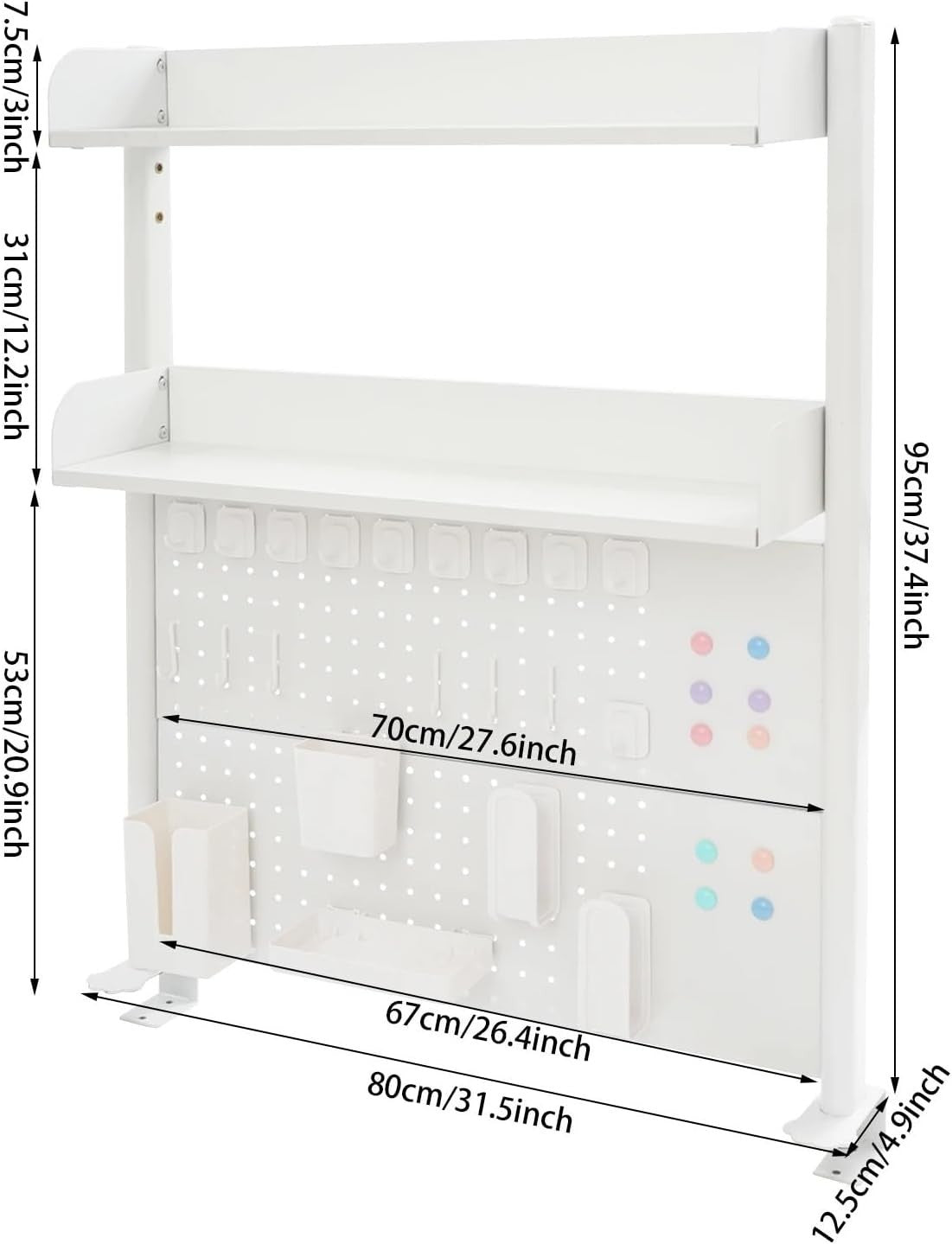 Clamp-On Desk Shelf Organizer Pegboard Bookshelf Space-Saving Shelf White