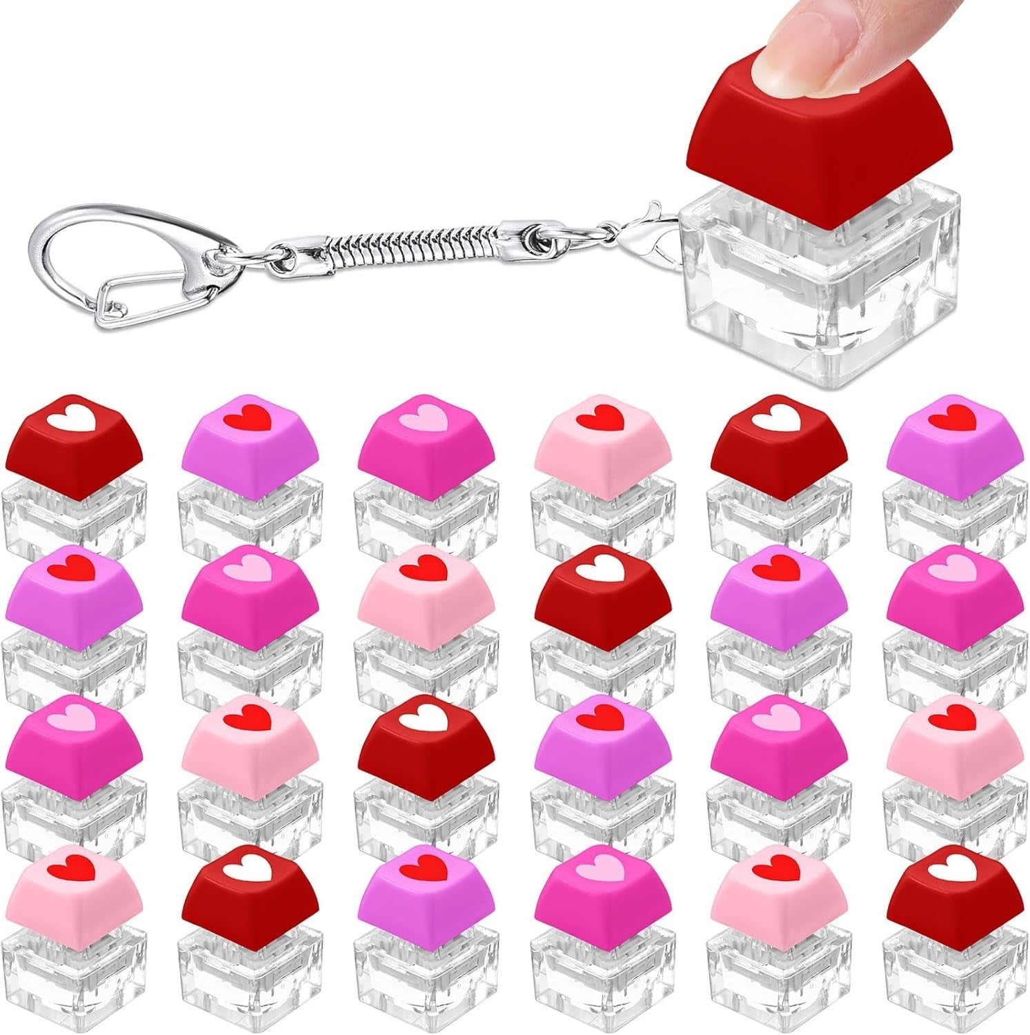 24pcs Heart Keyboard Clicker Fidget Keychain Stress Relief Valentine Gift