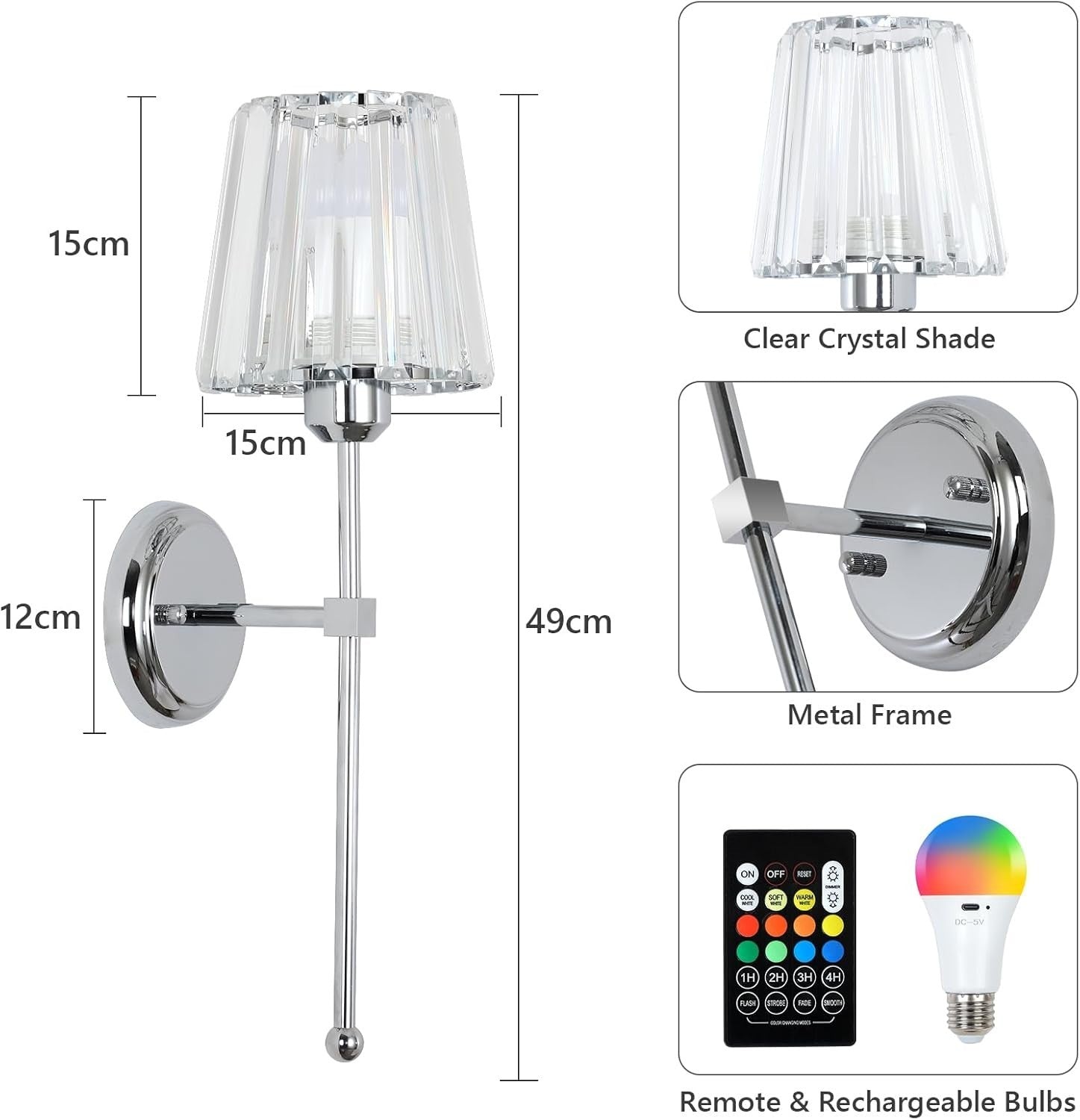 Wireless Rechargeable Wall Lights 2-Pack, Remote Control, USB Charging