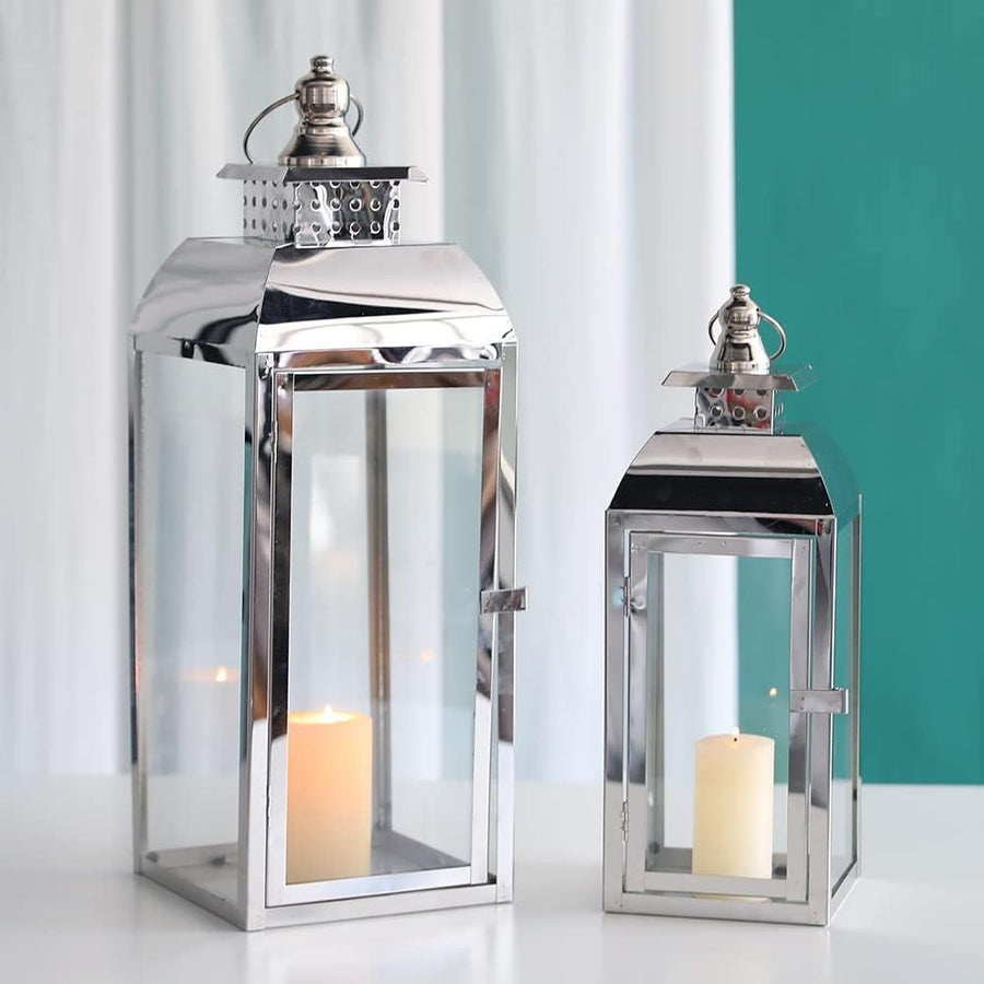 Silver Stainless Steel Lantern Set of 2